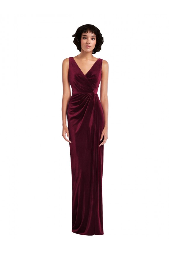 Draped Skirt Faux Wrap Velvet Evening Dress / Maxi Dress UK