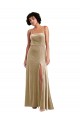 Square Neck Velvet Formal Evening Dress / Maxi Dress with Front Slit & Pocket UK