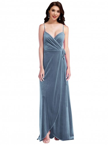 Velvet Wrap Evening Evening Dress / Bridesmaid Maxi Dress with Pockets UK