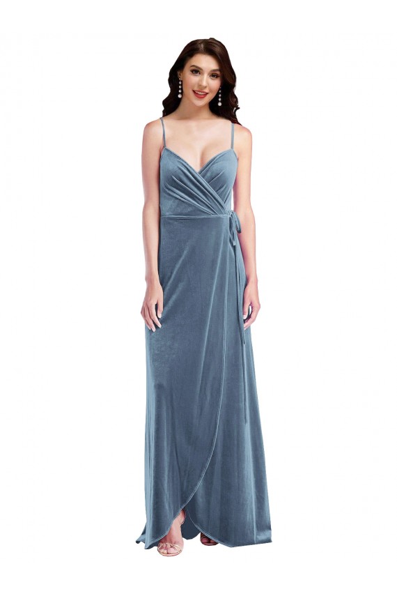 Velvet Wrap Evening Evening Dress / Bridesmaid Maxi Dress with Pockets UK