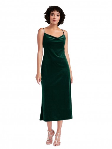 Short Midi Length Cowl Neck Velvet Slip Maxi Dress UK