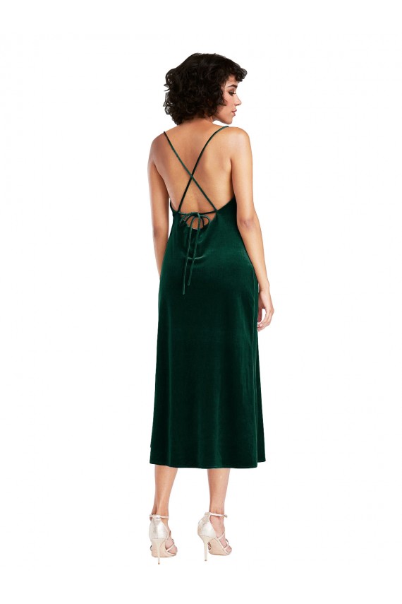 Short Midi Length Cowl Neck Velvet Slip Maxi Dress UK