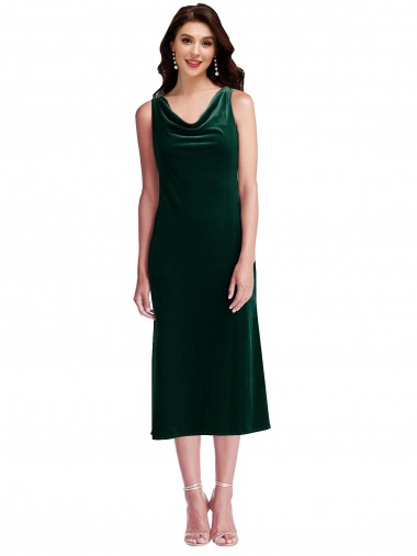 Cowl Neck Velvet Midi Length Maxi Dress UK