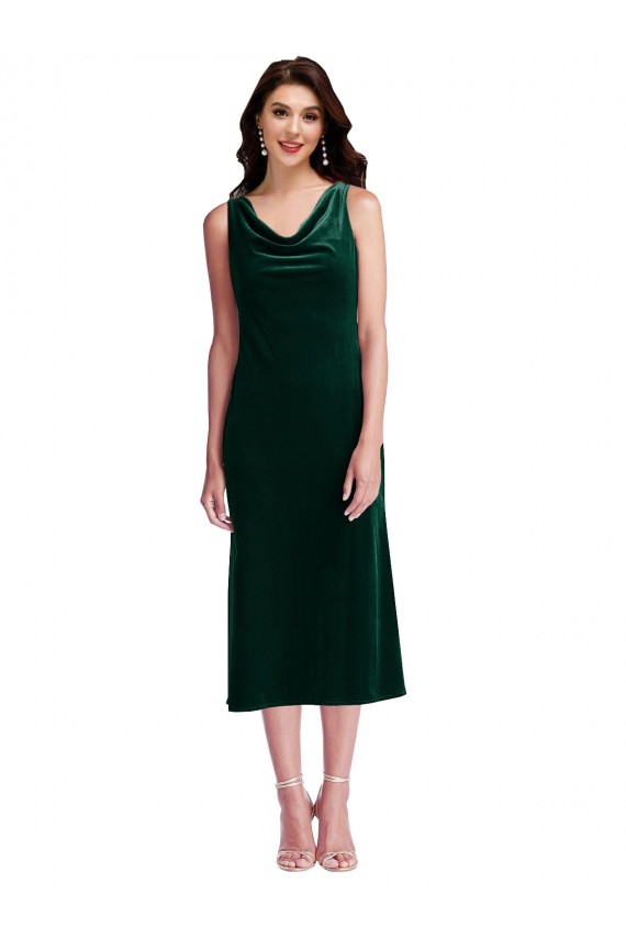 Cowl Neck Velvet Midi Length Maxi Dress UK