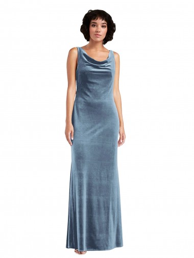 Floor Length Cowl Neck Long Stretch Velvet Evening Dress / Maxi Dress UK