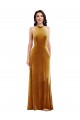 High-Neck Halter Velvet Evening Dress / Maxi Dress with Front Slit UK