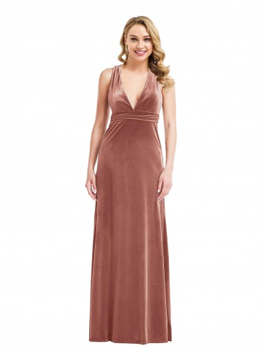 Plunging Neckline Velvet Formal Evening Dress / Maxi Dress with Criss Cross Open Back UK