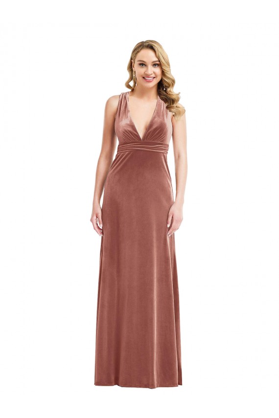 Plunging Neckline Velvet Formal Evening Dress / Maxi Dress with Criss Cross Open Back UK