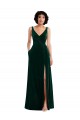 Floor Length Velvet Evening Dress / Bridesmaid Maxi Dress with Shirred Bodice and Front Slit UK