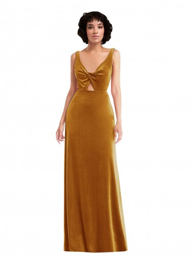 Twist Front Cutout Velvet Evening Dress / Maxi Dress with Pockets UK