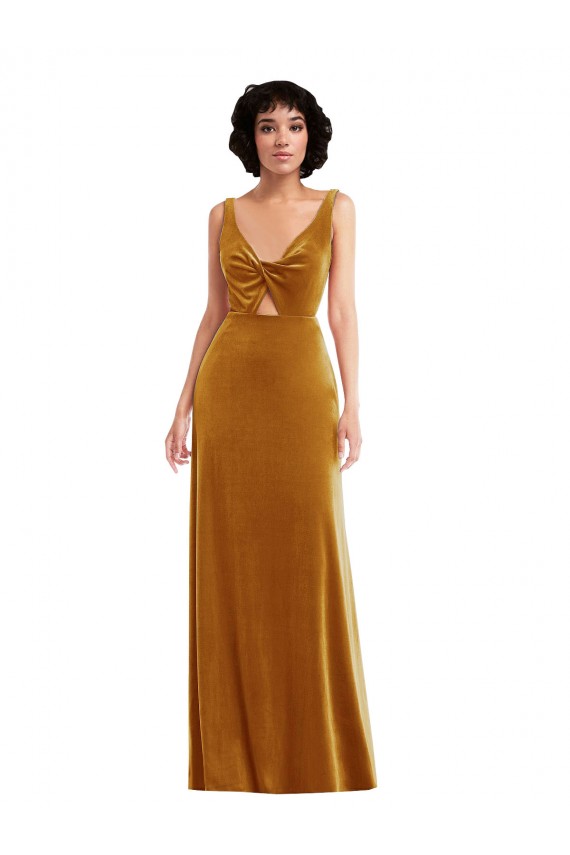 Twist Front Cutout Velvet Evening Dress / Maxi Dress with Pockets UK
