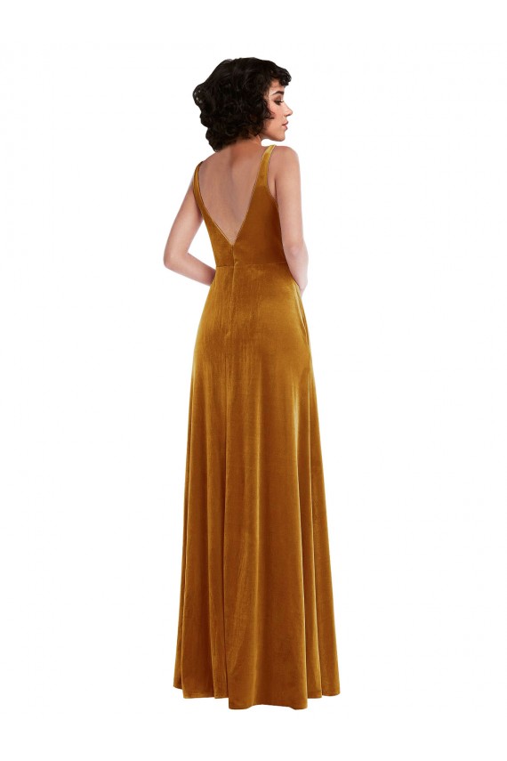 Twist Front Cutout Velvet Evening Dress / Maxi Dress with Pockets UK