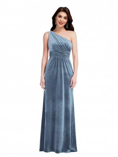 One Shoulder Draped Velvet Evening Dress / Maxi Dress UK