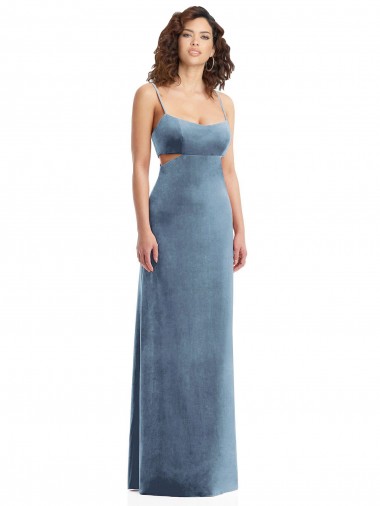 Spaghetti Strap Long Full Length Velvet Formal Evening Dress / Bridesmaid Maxi Dress UK