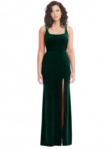 Square Neck Long Velvet Evening Dress / Maxi Dress UK