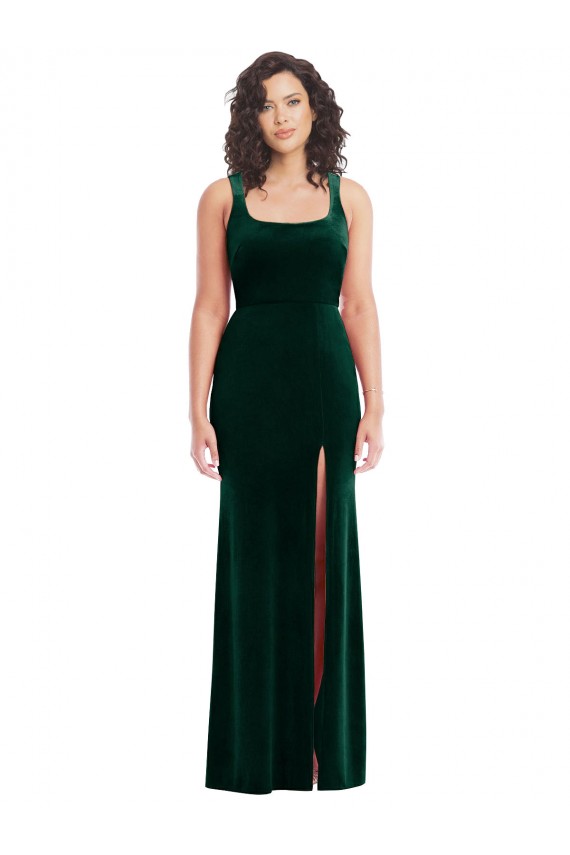 Square Neck Long Velvet Evening Dress / Maxi Dress UK