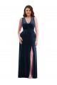 Deep V-Neck Sleeveless Velvet Formal Evening Dress / Bridesmaid Maxi Dress with Pockets UK